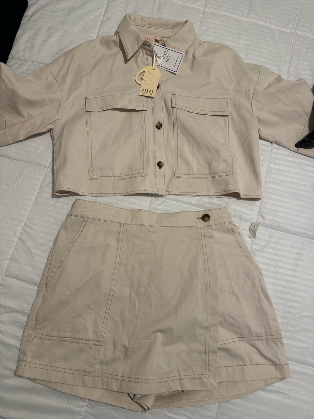Good Luck Gem Cropped Utility Skort Set in Beige